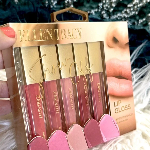 Ellen Tracy Lipgloss Set 5 piece ‘ SHOW OFF ‘ pink and mauve shades new in box - Picture 6 of 12